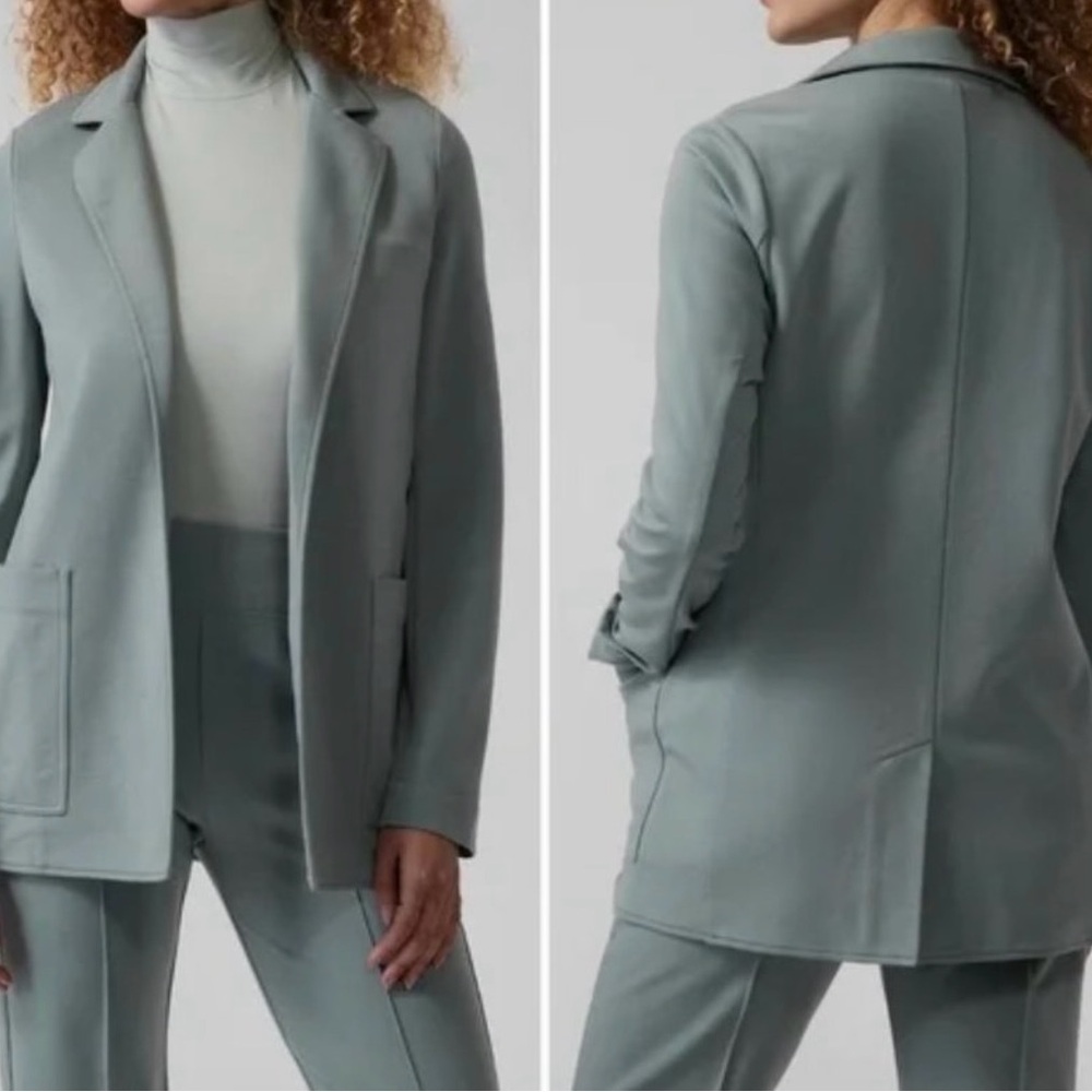 Athleta Eastbound Ponte Knit Open Front Blazer Minimalistic Gray Green Sz 10 EUC
